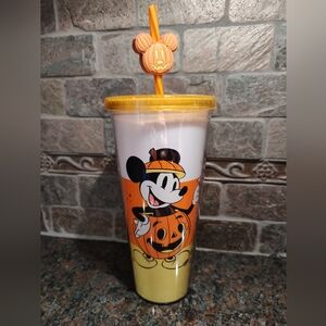 Disney Mickey Mouse Pumpkin Topper Acrylic Travel Tumbler with Straw